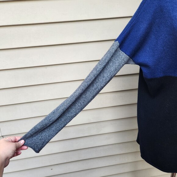 Vince Multicolor Color-Block Sweater Wool Cashmere Drop-Shoulder Blue Gray Black - Picture 6 of 15